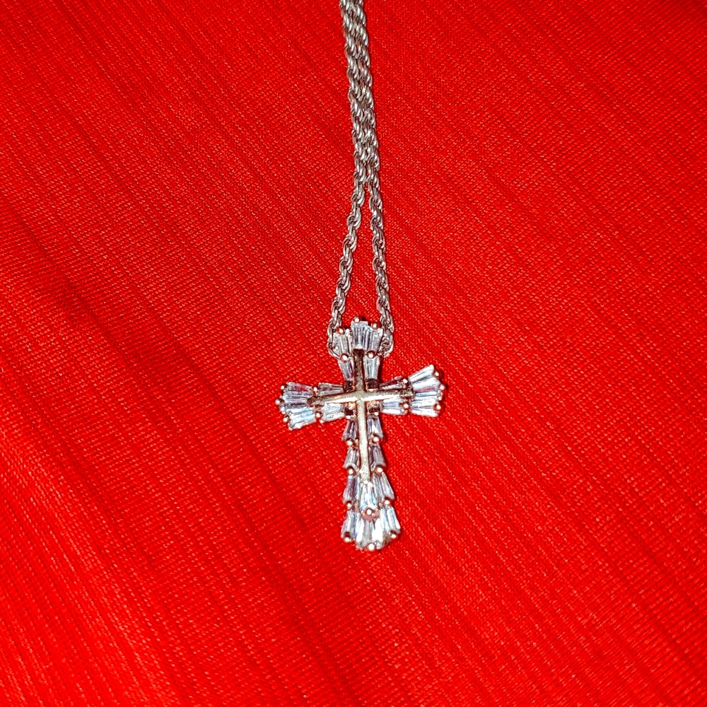 14k Diamond cross with 14 k white gold necklace